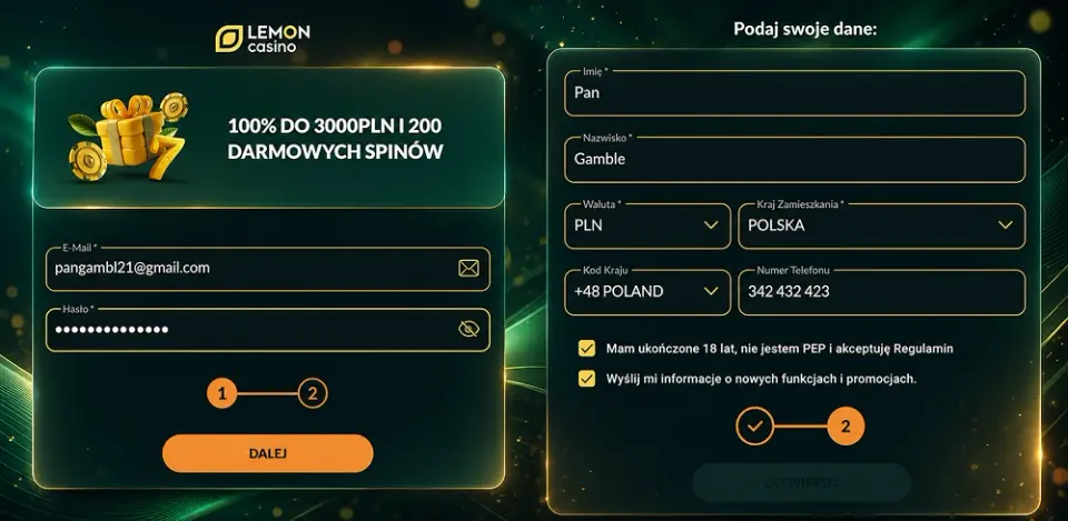 Rejestracja Lemon Casino